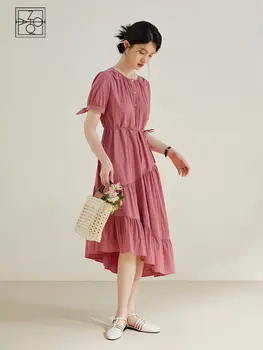 Женское платье французского розового цвета ZIQIAO для чаепития, летнее платье с асимметричным подолом, тонкое женское длинное платье трапециевидной формы