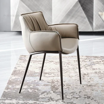 Итальянские минималистичные кожаные обеденные стулья для кухни, домашнего отдыха, обеденный стул, легкая Роскошная Дизайнерская спинка, Подлокотник, кресло