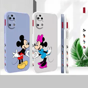 Жидкий Силикон Для Huawei P60 P50 P40 P30 P20 Mate 50 40 30 20X 20 10 Pro Plus Цветной Чехол Cute Mickey Minnie Mouse Case Funda