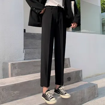 Весенние Новые 2021 Модные Женские брюки-карандаш OL длиной до щиколоток с Высокой Талией, Универсальные Повседневные Черные Прямые Офисные брюки Femme V85