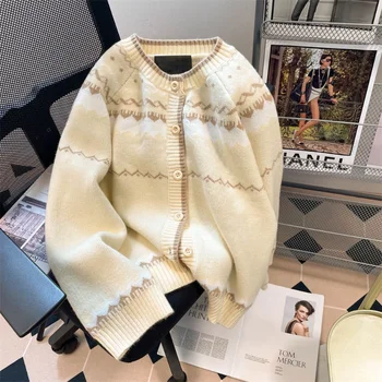 Осенне-зимний женский трикотаж 2023, маленький ароматный свитер во французском стиле, пальто, Женский винтажный вязаный кардиган