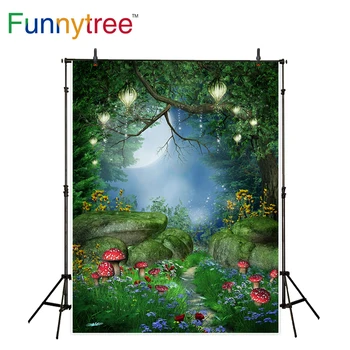 Фон для фотосъемки в виде грибов Funnytree, сказка, лесной цветок, блестящее дерево, луна, фон для фотосессии, декор для фотосессии