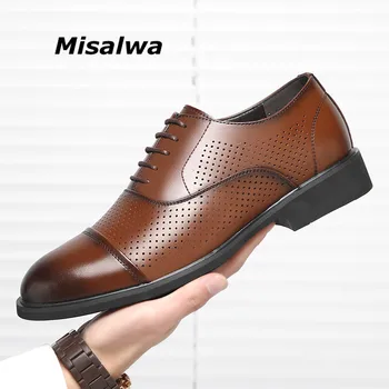 Misalwa Плюс Размер 5 см Лифт Мужская деловая Обувь С полым летним тройным швом Кожаная Мужская Обувь для официальных костюмов Прямая поставка