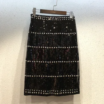 Европейская и американская юбка heavy craft с заклепками и блестками, эластичная узкая юбка на бедрах, женская одежда