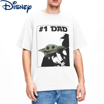 Мужская футболка Disney 1 Dad Mando Baby Yoda The Child Повседневные Футболки из 100% Хлопка С коротким Рукавом Star Scifi, Футболка с круглым вырезом, Летние Топы
