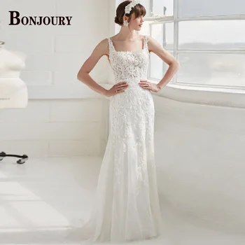 Винтажные свадебные платья BONJOURY 2023 Для женщин, Vestido De Noiva с квадратным воротником на бретелях, сделанные на заказ, вечерние аппликации