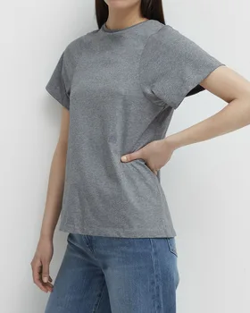 Женская хлопковая футболка с круглым вырезом и коротким рукавом, однотонная вышивка, лоскутная футболка