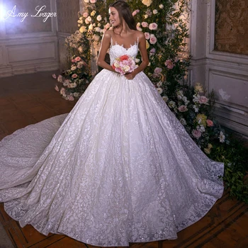 Великолепное кружевное бальное платье со шлейфом, Свадебное платье 2023, Роскошные аппликации из бисера, Свадебное платье принцессы без рукавов, Vestido De Noiva