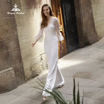Элегантный свадебный комбинезон для женщин 2022, вышитый тюль, расклешенные рукава 3/4, Комплекты брюк для невест, Белые вечерние платья vestido novia