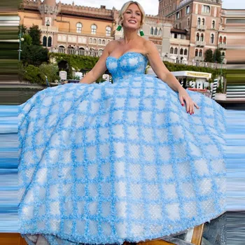 Sweethert Длинное тюлевое бальное платье Элегантные синие вечерние платья на шнуровке сзади С оборками Платье для выпускного вечера Длинный халат Пышное свадебное платье Для женщин