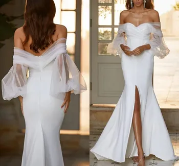Сексуальное свадебное платье Русалки 2023, прозрачный вырез, Длинный рукав, Открытые плечи, свадебные платья с разрезом спереди, Boho Vestidos De Noiva