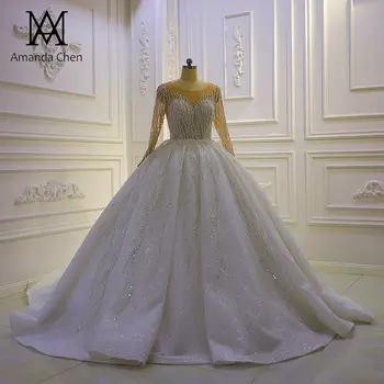 Свадебное платье robe mere de mariee с кружевными аппликациями и длинным рукавом
