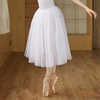 Белая шифоновая балетная юбка, танцевальное платье для взрослых, Трехслойная юбка из непроницаемой сетки, Эластичный пояс для балетных юбок