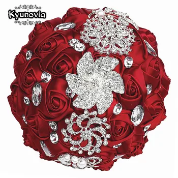 Kyunovia Romantic Customization Бордовый, красный, белый Хрустальный букет невесты На Заказ, искусственный цветок для подружки невесты, Свадебный букет 7