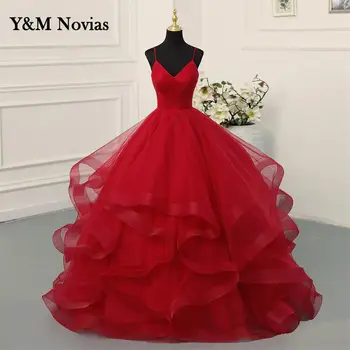 Y & M Novias Темно-красные пышные платья с оборками и бретельками в виде сердечка, платье принцессы для девочек Sweet 15, Vestidos De Quinseanera