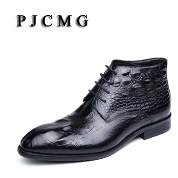 PJCMG Модные туфли ручной работы с острым носком и крокодиловым узором, туфли-оксфорды из натуральной кожи, деловые ботильоны