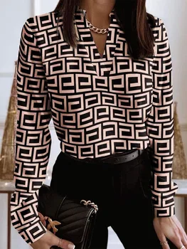 Женская весенняя элегантная блузка с V-образным вырезом 2022, популярная винтажная тонкая рубашка с цветочным принтом, осенние офисные женские модные топы с длинными рукавами