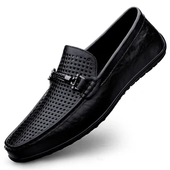 Итальянская мужская обувь из натуральной кожи, официальная обувь ручной работы, Летние дышащие повседневные лоферы, Уличная удобная обувь для вождения, мокасины