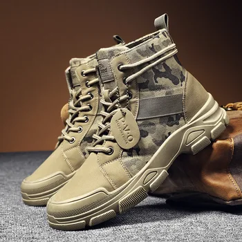 2023 Новые мужские ботинки в военном камуфляже, зимняя спортивная обувь с высоким берцем, нескользящие рабочие ботинки на толстой подошве, сохраняющие тепло Мужские ботинки