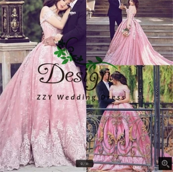 Великолепное Розовое Бальное Платье С Кружевной Аппликацией, Пышные Платья На шнуровке Со Шлейфом В Полный Рост, Сшитое на заказ Vestidos de 15 años 2020