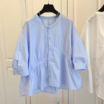 Лето 2023, Новый женский французский топ Salt Wear Design Sense, Маленькая Милая рубашка синего цвета с темпераментом