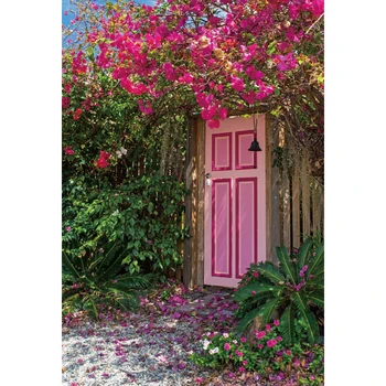Фон с пейзажем весеннего сада Laeacco, красная цветочная винтажная деревянная дверь, фон для фотосъемки свадебного душа, портрета девушки на свадьбе