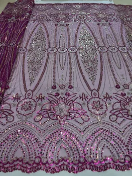 Новейшая африканская высококачественная современная ткань с пайетками, вышивка ручной работы из бисера, тюлевая сетка, кружевная ткань для вечернего платья