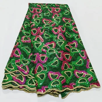 2023 5 Ярдов Бесплатная доставка, приятная модная бирюзово-зеленая африканская ткань Aso Ebi, тюлевое кружево с аппликацией из пайеток и