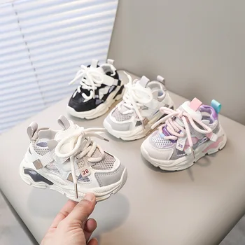 Новые детские кроссовки с сеткой, легкая детская обувь, повседневная дышащая обувь для мальчиков, нескользящие кроссовки для девочек, неуклюжие кроссовки, Размер 21-30
