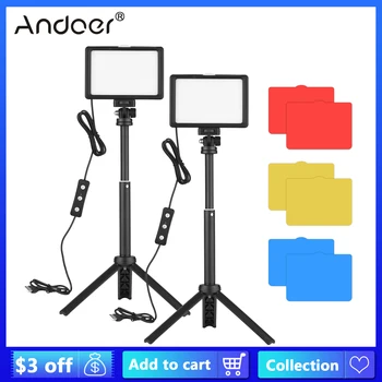Andoer LED Video Lights 5600K С Регулируемой Яркостью Освещения И Адаптером Для Штативов Color Filterser для Прямой Трансляции Онлайн-Записи Встреч