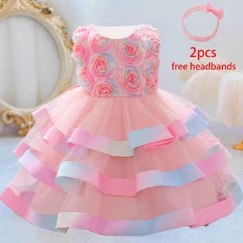 Красочное платье для крещения малышей с цветами на 1 день рождения для девочки, Vestido, Кружевной торт, Свадебная вечеринка, Платья принцессы, детский костюм