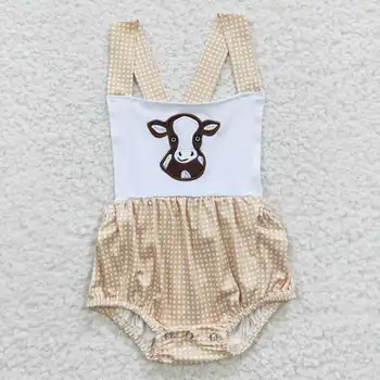 2023 Новый бутик RTS для девочек Одежда для малышей Вышивка для маленьких девочек Дизайн Мультяшной Коровы Модный стиль Детская одежда