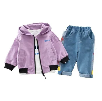 Коллекция 2019 года, весенне-осенняя детская одежда, пальто + футболка и брюки, Комплекты одежды из 3 предметов для мальчиков, детская одежда, одежда для мальчиков