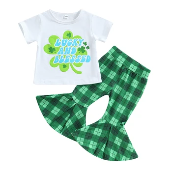 Комплекты одежды для новорожденных девочек на День Святого Патрика для мамы и ребенка, футболка с принтом клевера, расклешенные брюки, наряды D01