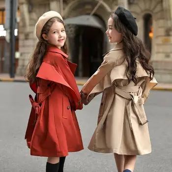 Модный тренч для маленьких девочек и мальчиков, ветровка для малышей, подростковое пальто цвета Хаки, красное, длинное демисезонное детское пыльное пальто, одежда от 3 до 12 лет