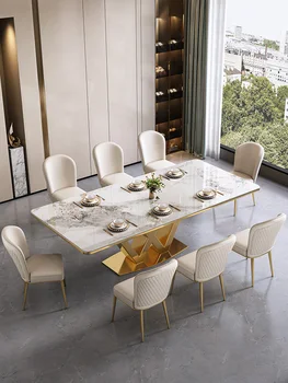 Легкий роскошный обеденный стол на каменной плите, современная простая комбинация стола и стула для маленькой семьи в стиле минимализма для дома высокого класса