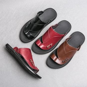 Новые летние стильные мужские кожаные сандалии с мягкой подошвой, дышащие для домашнего отдыха, Легкие и удобные, образующие вамп В одном