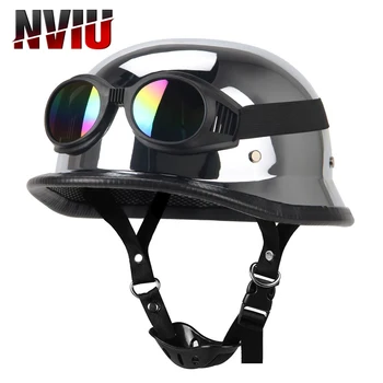 Винтажный мотоциклетный шлем Cruiser с половиной лица, немецкий шлем, мотоциклетный шлем, шлем с открытым лицом, ярко-черная точка для стайлинга автомобилей
