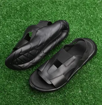 Летние мужские сандалии Tuziblobo черного цвета из натуральной коровьей кожи, удобная повседневная мужская уличная пляжная обувь на толстой подошве