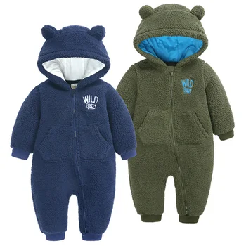Зимний комбинезон для мальчиков и девочек, комбинезон для новорожденных, повседневная флисовая одежда с капюшоном и ушками, теплая верхняя одежда 0-18 месяцев