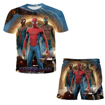 Комплекты одежды Marvel для маленьких мальчиков, футболки, брюки, детские костюмы с коротким рукавом для летних нарядов, детские костюмы для девочек от 3 до 14 лет
