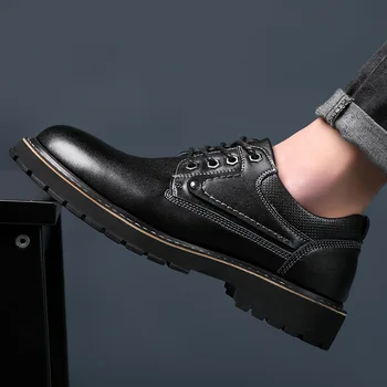 Мужские ботинки, Модная уличная кожаная обувь, высококачественная уличная защитная обувь для мужчин, Повседневная обувь, легкая дышащая рабочая обувь