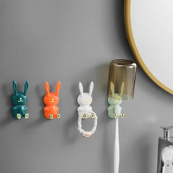 Мультяшный кролик Многофункциональная вешалка для зубных щеток без отверстий, Кольцо для волос, разъем для кабеля передачи данных, крючок для хранения кролика