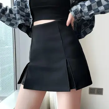 Женские шорты Babes с высокой талией и широкими штанинами, Корейская короткая юбка, брюки для женщин, черные костюмные шорты, облегающие низы для офисных леди.