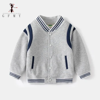 GFMY 2023, Новое весеннее детское трикотажное спортивное пальто, серая бейсбольная куртка для мальчиков от 3 до 12 лет, детские топы в британском стиле