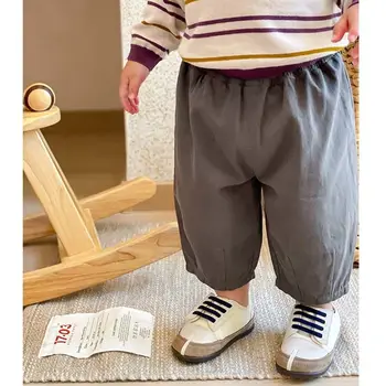 Весенние детские брюки 2023 года, эластичный пояс длиной до щиколоток, Свободный Прямой хлопок, чистый, однотонный, мягкий, простой, повседневный Детский унисекс