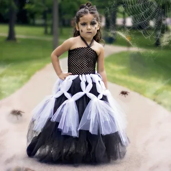 Черное белое платье-пачка принцессы-паука для девочек, детские вязаные крючком тюлевые корсетные платья, бальное платье, детский праздничный костюм, платье для косплея