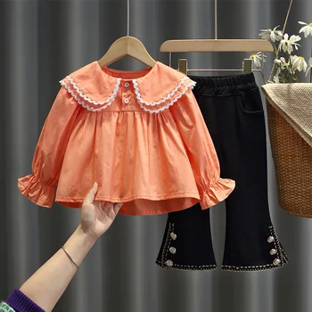 2023, костюм для малышей, одежда для маленьких девочек, рубашка + брюки, весенняя одежда для девочек из 2 предметов