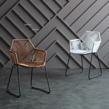 Обеденные стулья из ротанга в скандинавском стиле для балкона на открытом воздухе, кресло для спальни, кафе, простое современное кресло для отдыха со спинкой в общем ресторане
