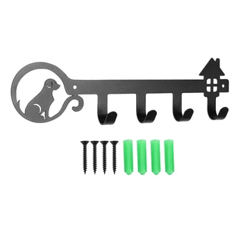 Держатель для ключей для декоративной стены с 4 Крючками для ключей Уникальная Подставка для ключей с Милой Собачкой и Домиком (черный)